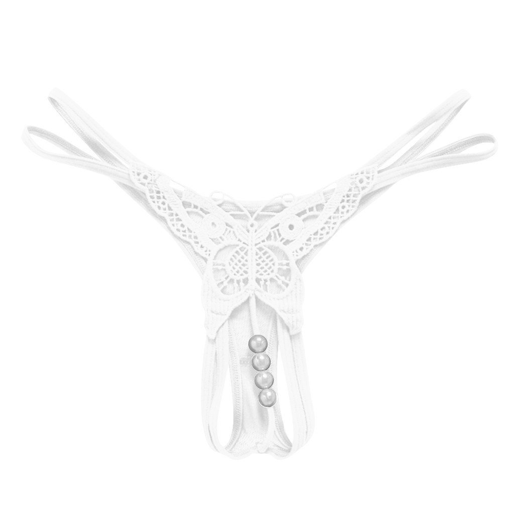 Sexy Erotic Open Crotch G-string Lace Perspective Panties for Sex Porno Pearl Underwear Transparent Thong Lingerie for Women