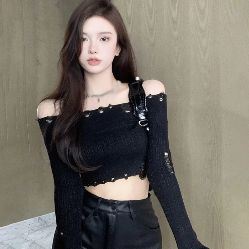 Women's Tops Solid Color Slim Sexy Long Sleeves Tops Off Shoulder T Shirt