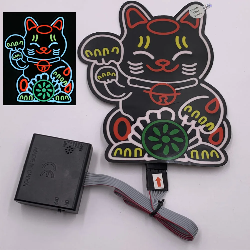 Lucky Turbo Cat Led Licht Raam Sticker Jdm Night Glow Windscherm Sticker Versieren Auto Accessoires Lichtbord Persoonlijkheid