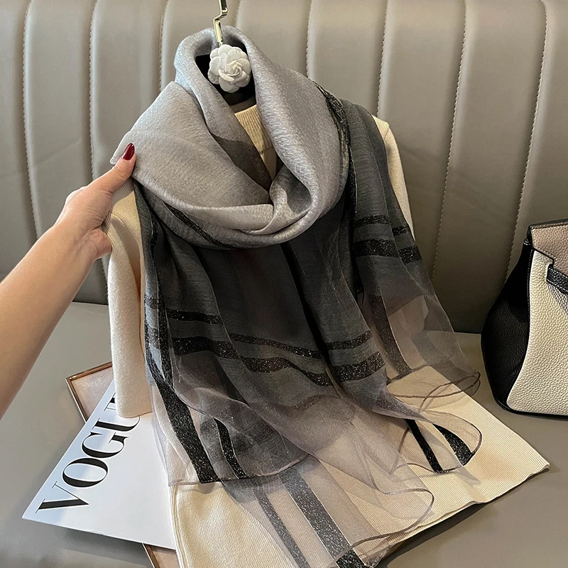 2023 New new Shawls and Wraps Plaid Silk Scarf Women Hijab Pashmina Beach Foulard Stoles Female 2025 Bufanda Headscarf