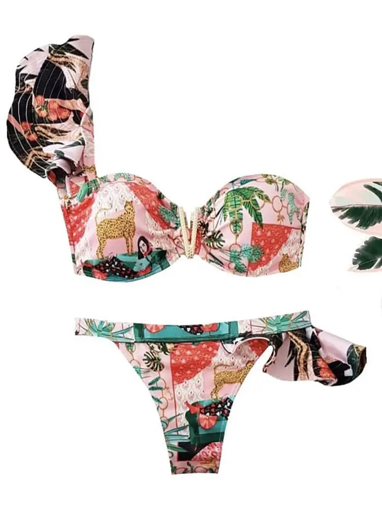 2023 Sexy Bikinis Women Swimsuit Tropical new Print Swimwear Brazilian 2025 Bikini Set Ruffle Bathing Suit Beachwear Biquini female