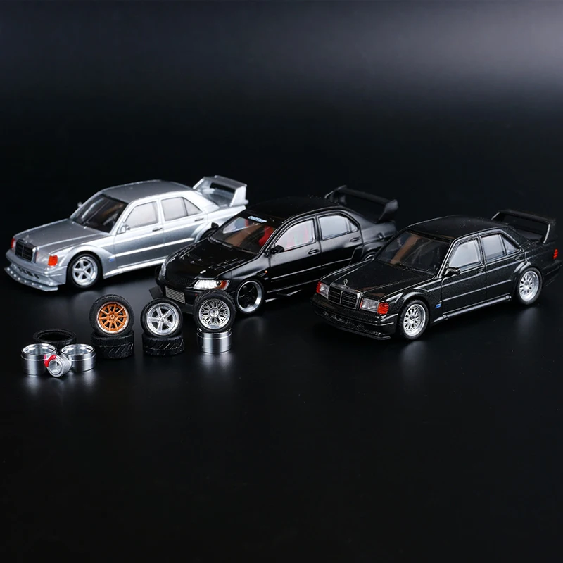 CM Model 1/64 Alloy Metal Wheels Rubber Tires Design Rims Replace Modified Parts JDM Style for Model Car Vehicle 4pcs Set Part 1