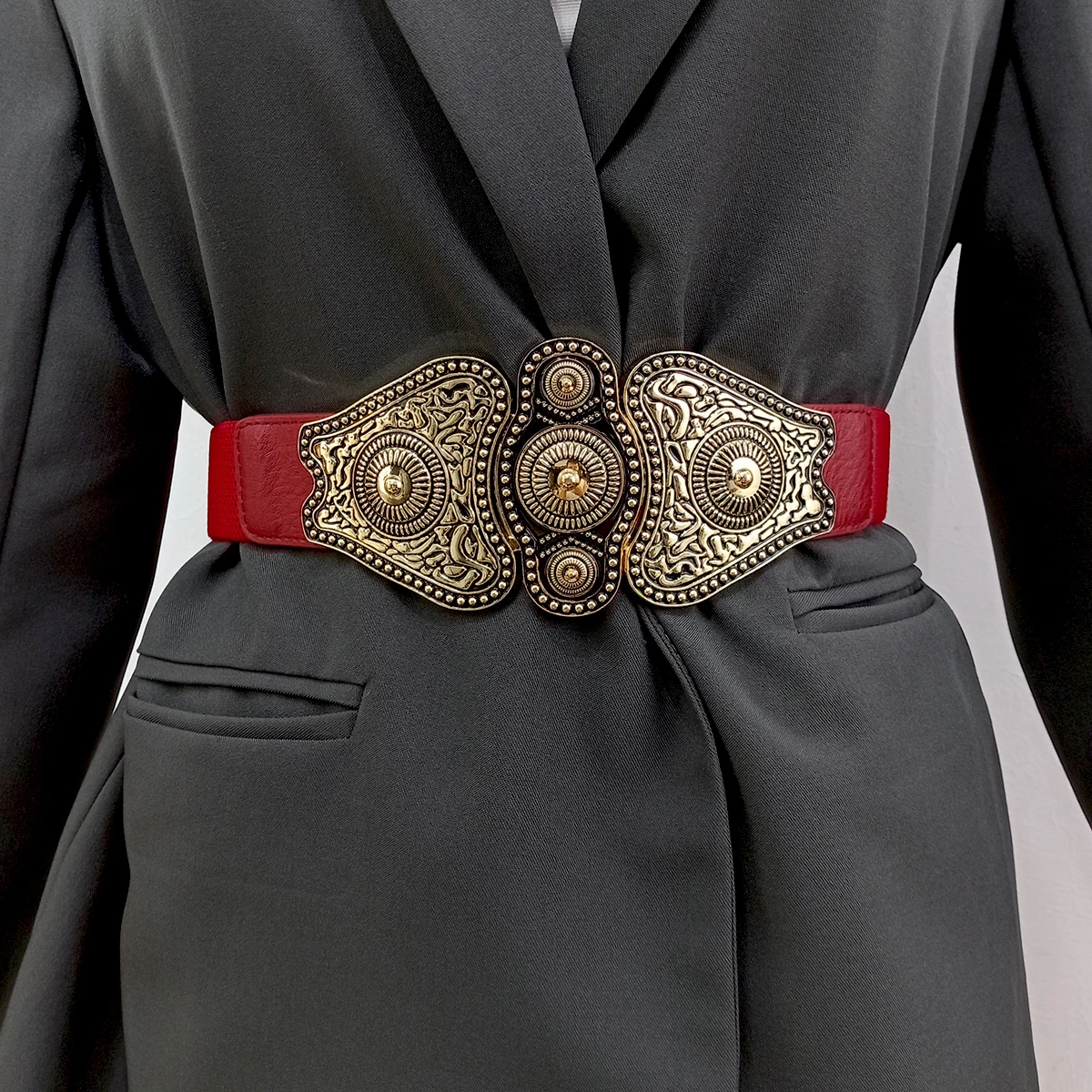 Designer Vintage Buckle Elastic Belts For Women High Quality Female Waist Stretch Cummerbunds Red Waistband White Corset
