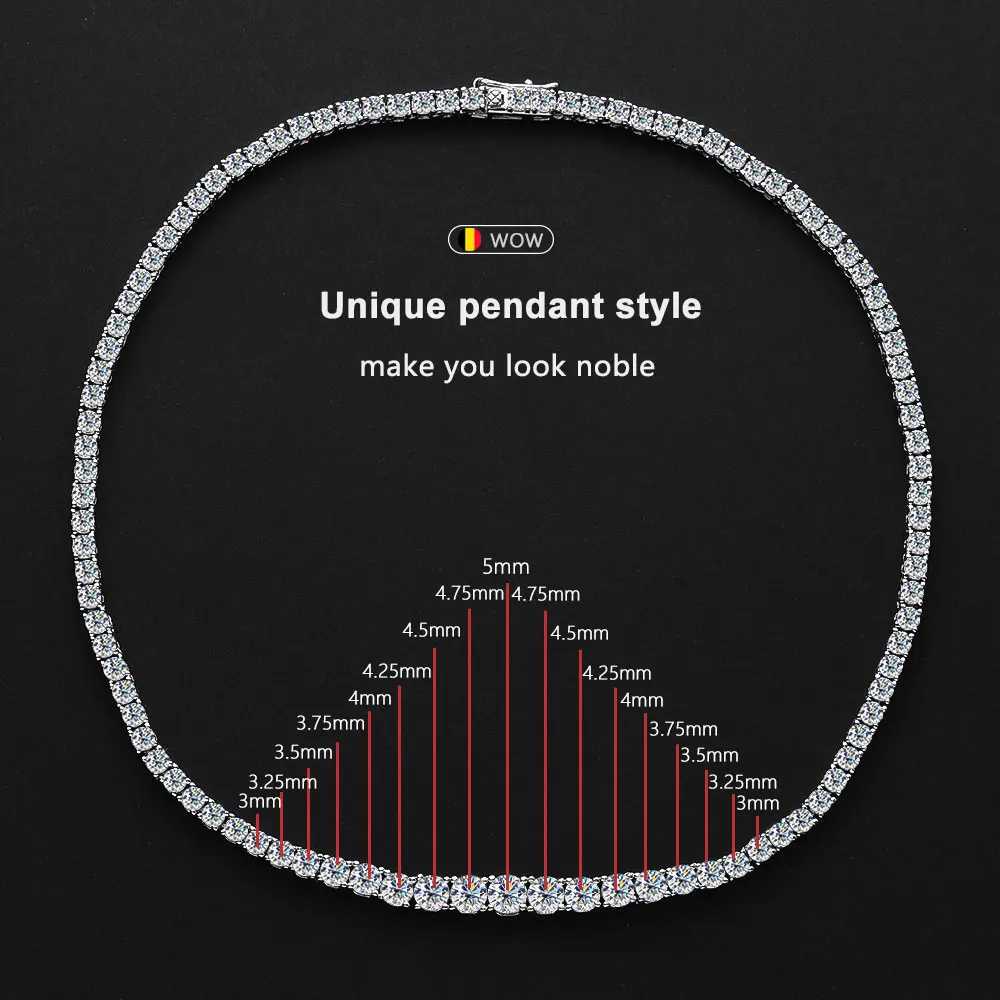 D Real Serenity Day Color Graduated Size Full Moissanite Tennis Necklace for Women S Sterling Sier Plated Fine Jewelry smile