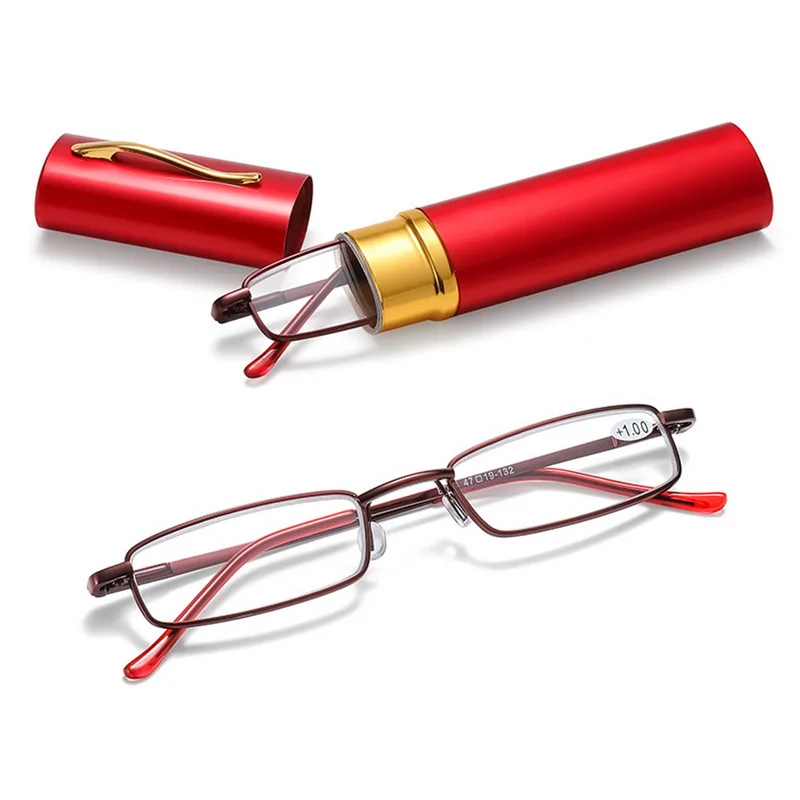 Elegant Portable Metal Frame Mini Ultra-thin Reading Glasses Pen Box Men Women Reading Glasses with Box Presbyopia Eyeglasses