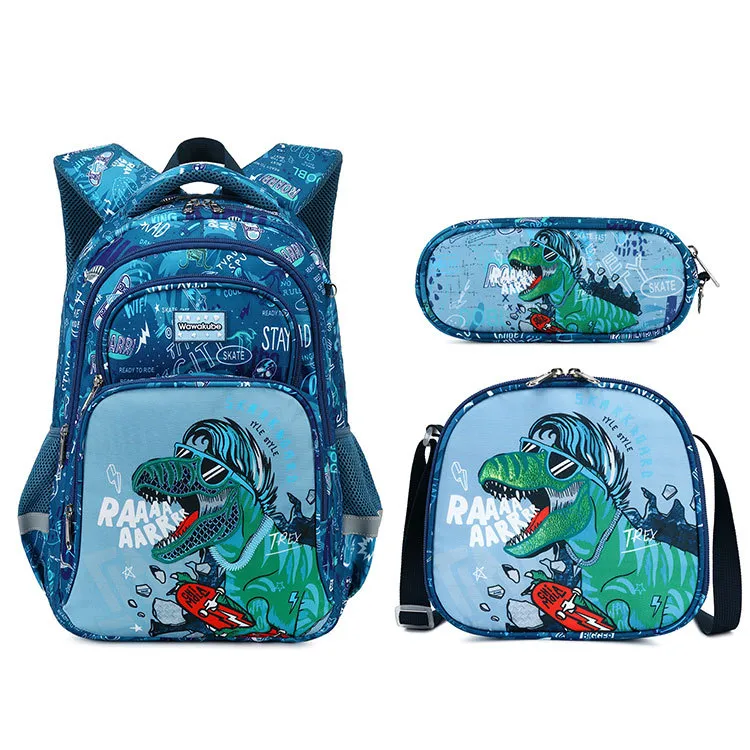 3Pcs Boys Dinosaur School Bag For Girls Student Backpack Set with Lunch Box Pencil Case, School 2025 new Book Bag for Kids