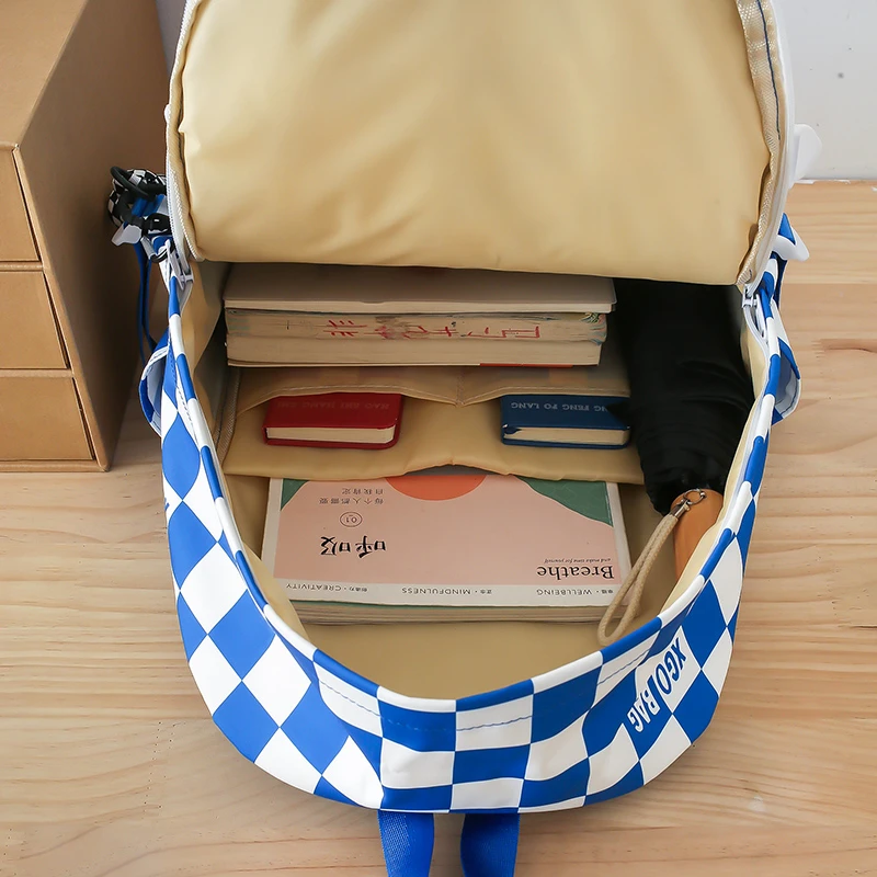 4 In 1 Women Backpack Trendy Plaid School Bag for Girls Large Capacity Waterproof Travel Backpacks Student Bookbags Mochila