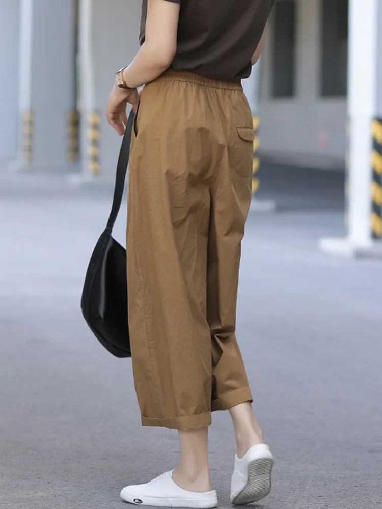 Women Casual Wide Leg Pants New Arrival 2025 2023 Summer Vintage Style Solid Color Loose Comfortable Female new Ankle-length Pants B2387