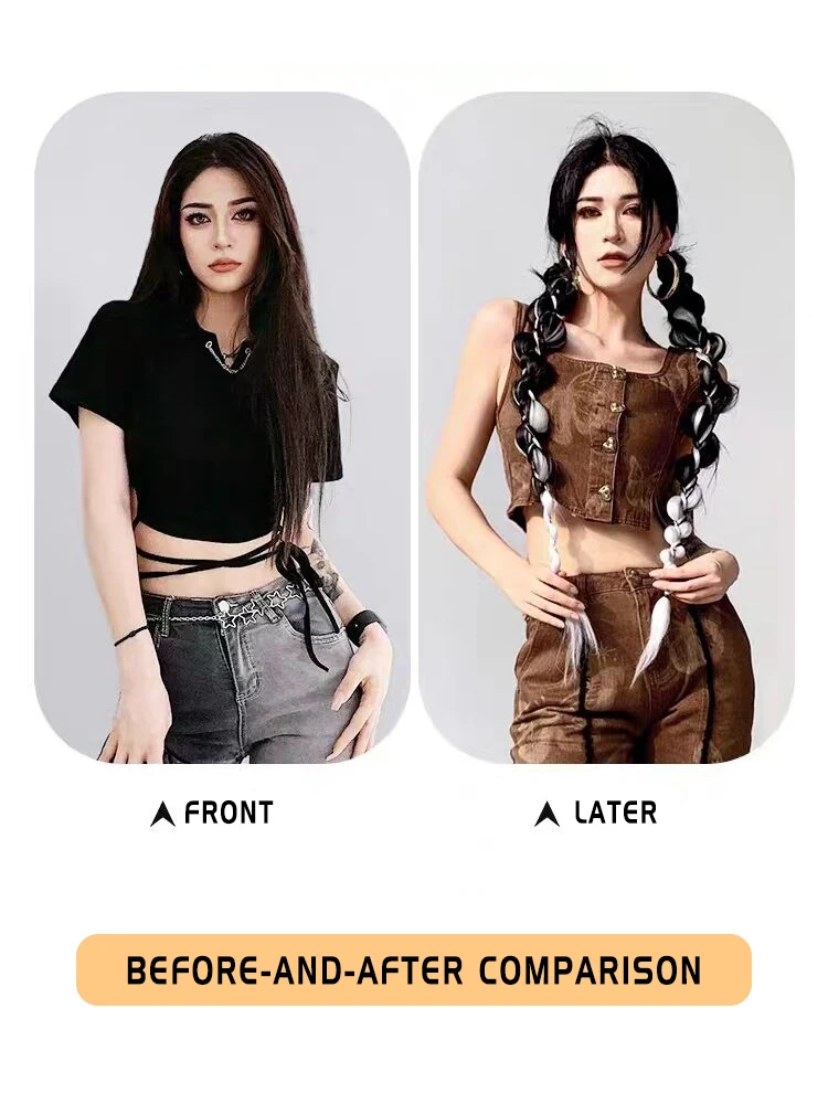 24 Inch With Rubber Band 2025 Long Ponytail Hair Extensions for Women new Black gray ponytail with elastic scrunchies