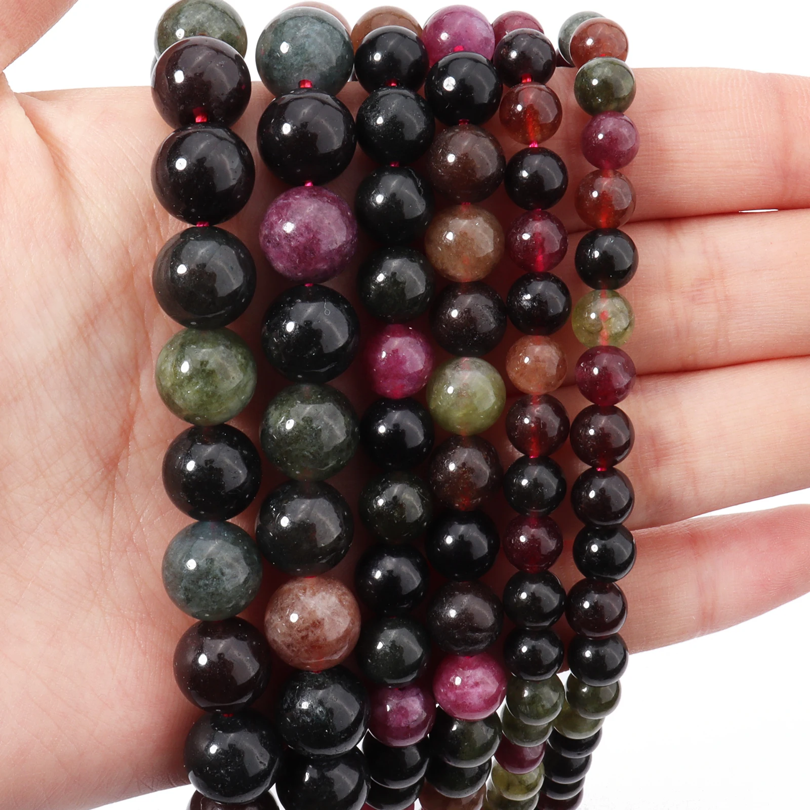 Natural Stone Dark Colorful Tourmaline Round Loose Spacer Beads For Jewelry Making DIY Handmade Bracelet Accessories 6/8/10mm