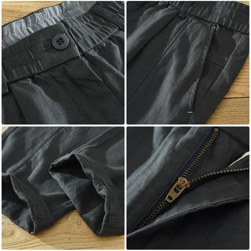 Spring Summer New Linen Ankle-length Pants Men Clothing new Vintage Thin Elastic 2025 Waist Casual Trousers C2058