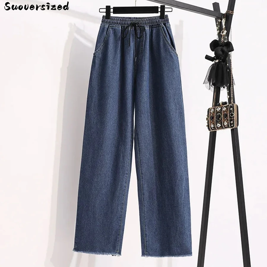 Elastic High Waist Ankle-Length Straight Jeans For Women Oversize 5xl Baggy new Wide Leg Denim Pant Casual 2025 Vaquero Korean Pantalones