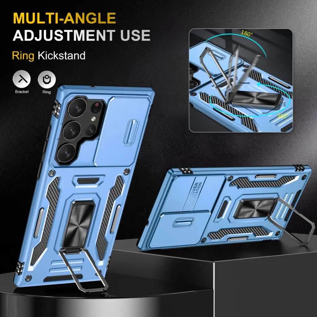 Ring Camera Cover Case For Samsung Galaxy S23 Plus S22 Ultra S20 S21 FE 5G Shockproof Magnetic Stand Phone Case With Car Holder
