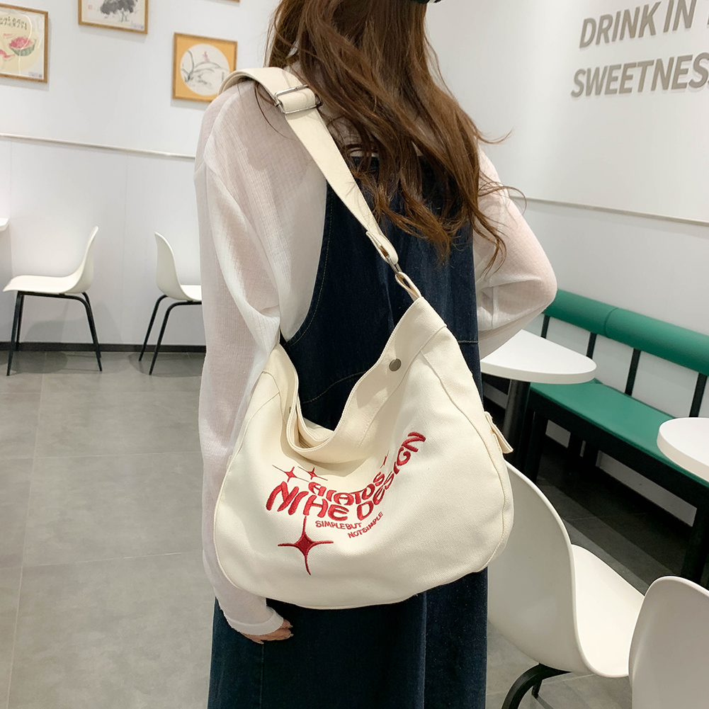 Fashion Canvas Messenger Bag Large Capacity Shoulder Tote Bag Letters Y2K Handbags Soft Casual Simple Crossbody Bags Female Bags