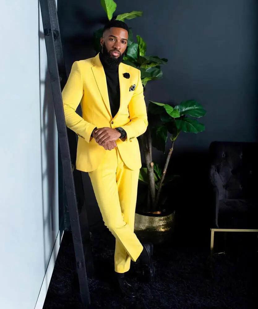 Men's Yellow Suits Slim Fit Single Breasted Wedding Formal Party Wear 2 new 2025 Pieces Tres De Boda Para Hombre Completos