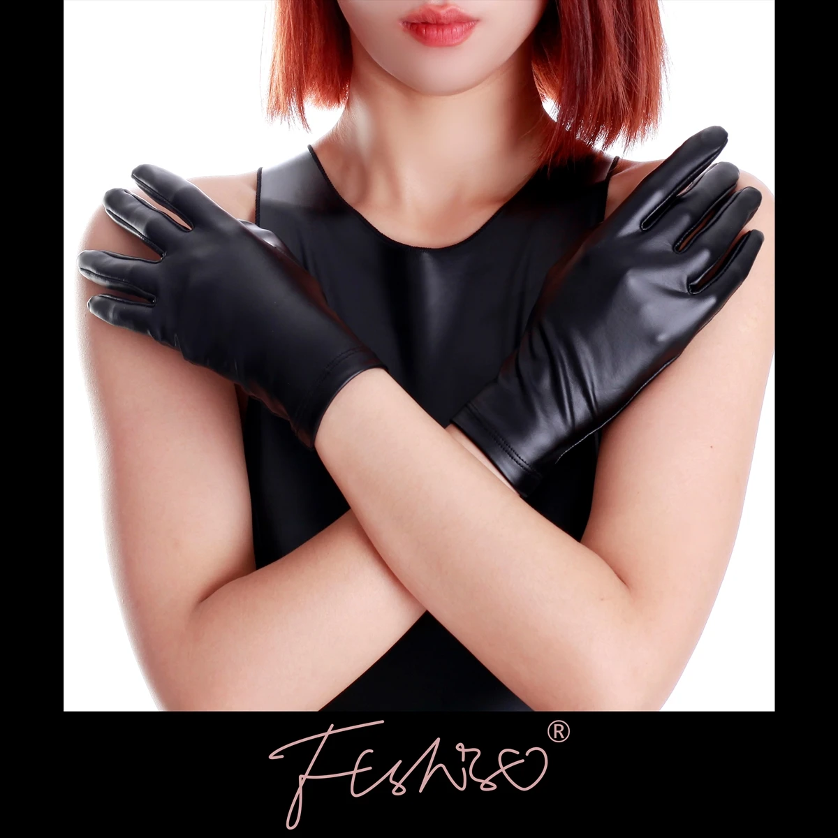 Ftshist PU Leather Gloves Wrist Length Full 2025 Finger Wetlook Matte Black Elastic new Glove For Women Latex Fetish Costumes Accessories