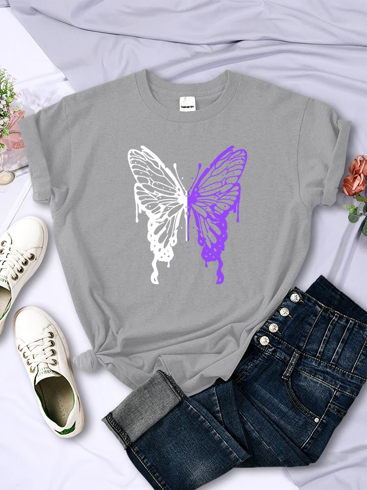 White And Purple Butterflies Personality Funny 2025 Print T-Shirt Women Summer new Breathable Short Sleeve Soft Comfortable T Shirt Tees