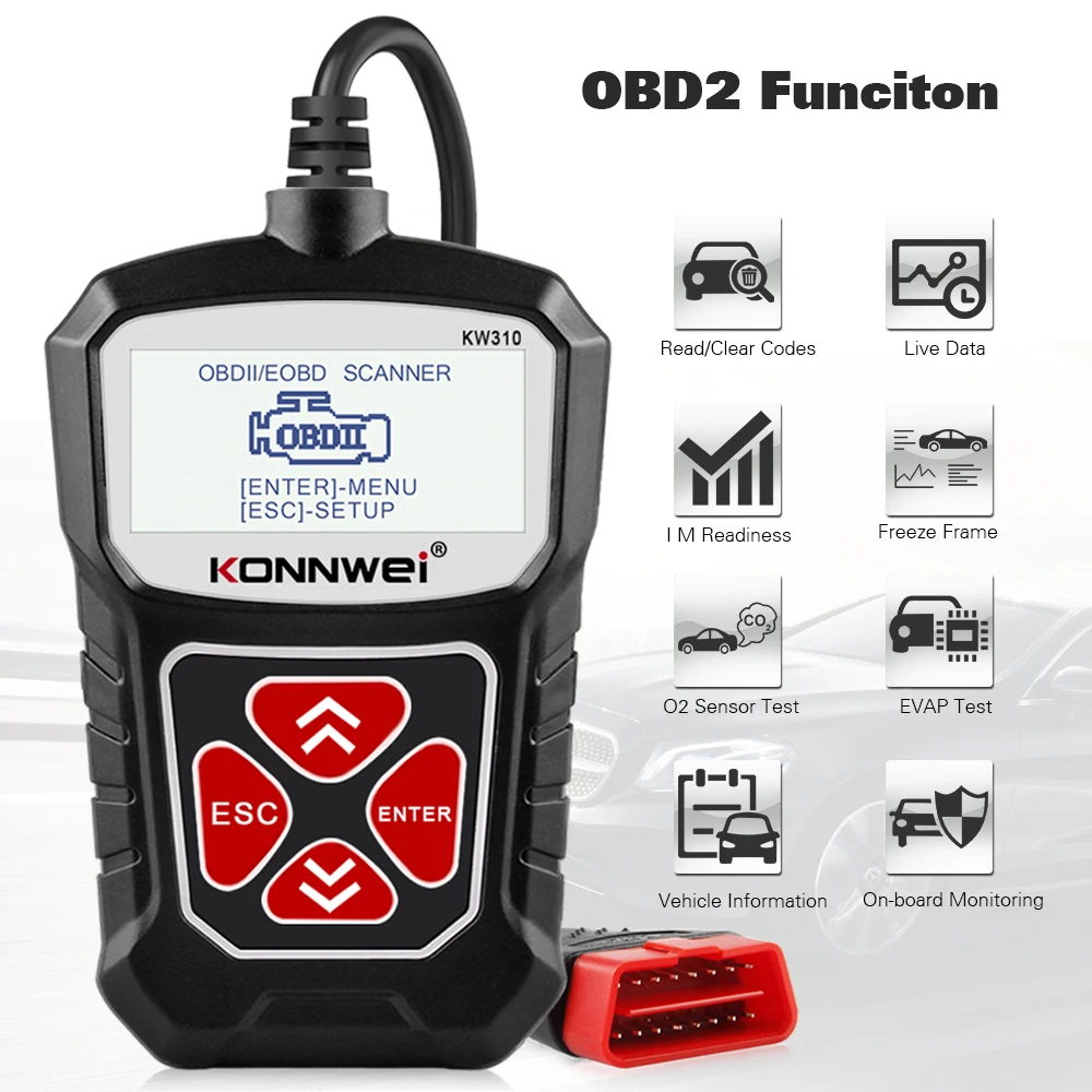 KONNWEI KW310 Car OBD2 Scanner Engine check Read and Clear Fault Code EOBD Car Diagnostic Tools PK ELM327