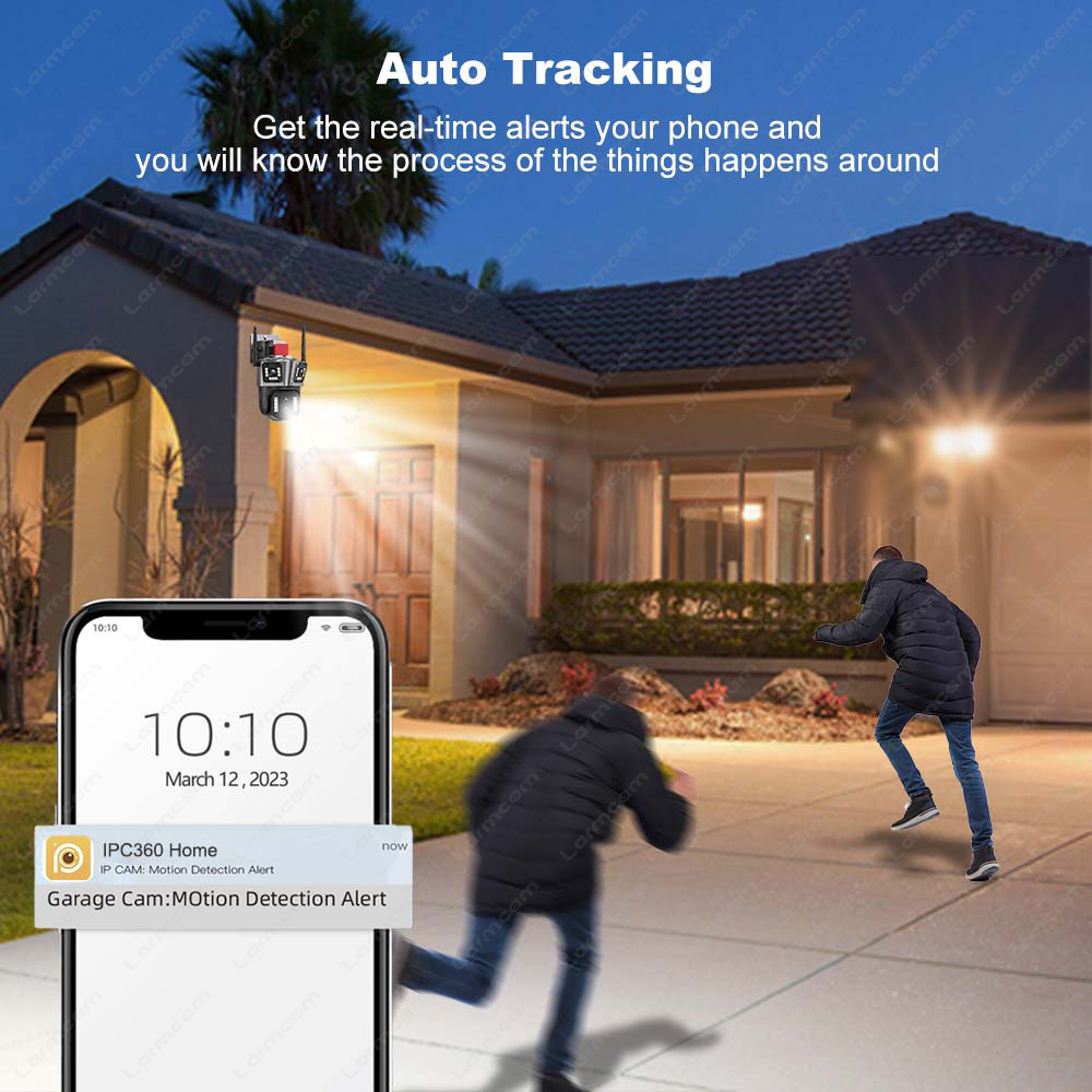 16MP 8K WiFi Camera Outdoor Security Cam Four Lens Three Screen 10X Zoom Video Surveillance PTZ Mini CCTV 360° AI Tracking