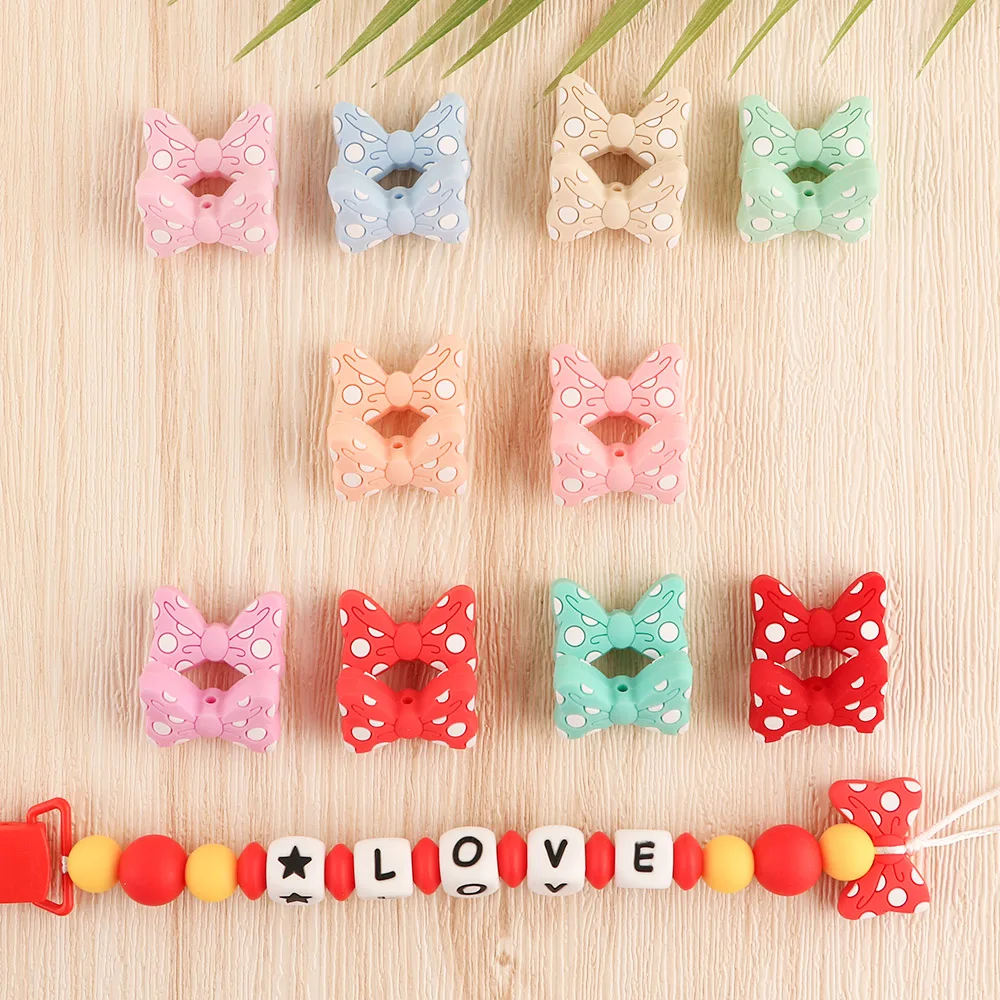 Kovict 10pc Bowknot Silicone new Beads For Jewelry Making Food Grade Mini Bow 2025 Tie Beads DIY Pacifier Chain Accessories