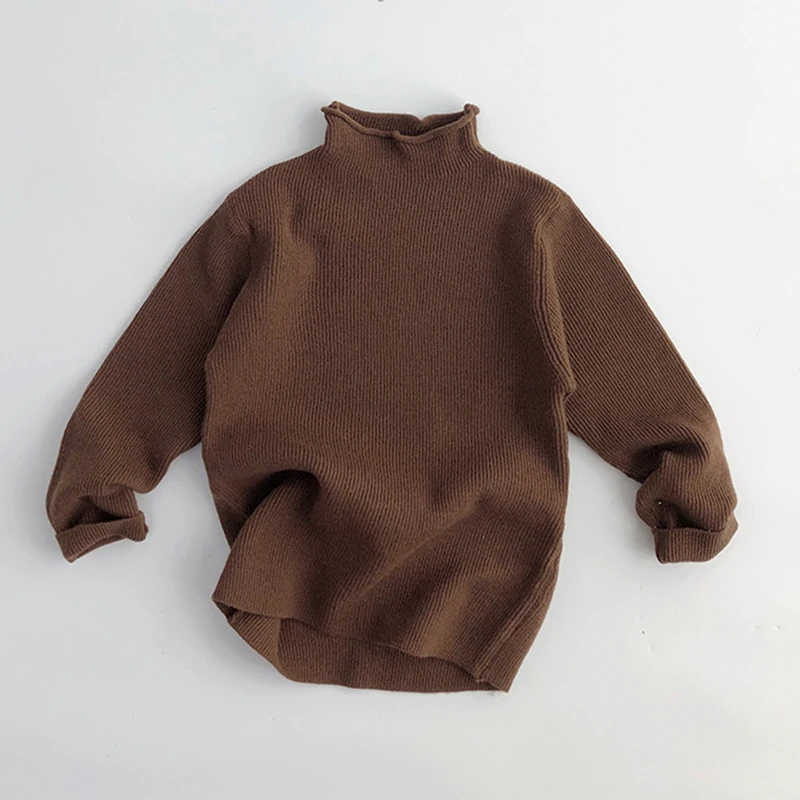 Autumn Spring Korean Style Long Sleeved Solid Color Knitted High Neck Bottom Shirt Baby Boys Girls Pullover Sweater