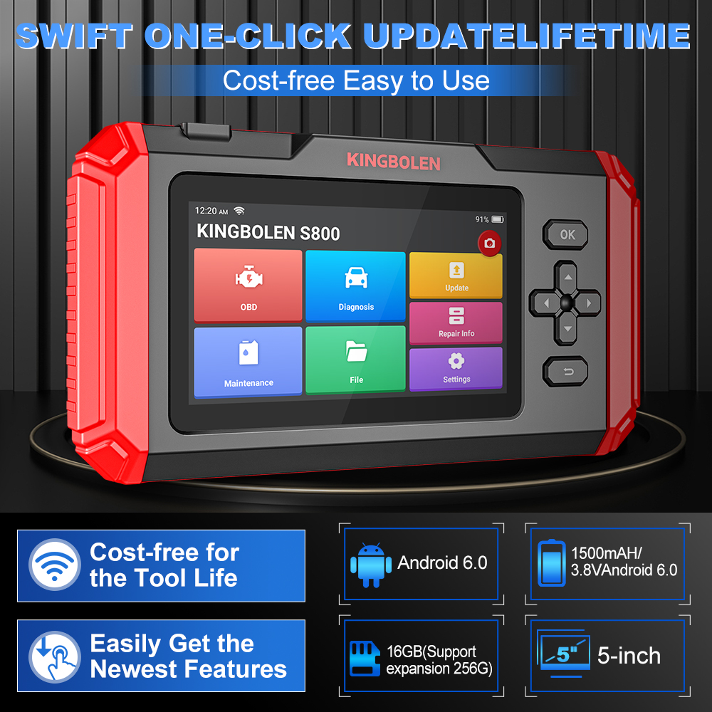 KINGBOLEN S800 5 inch Car Diagnostic Tools ABS SRS ECM TCM 4 systems 15 Resets IMMO DPF Adblue Lifetime Free All OBD2 Scanner