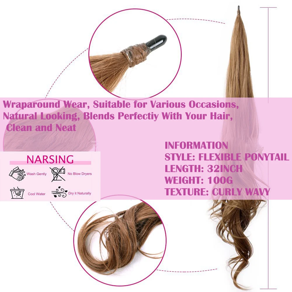 32inch Synthetic new PonyTail Long Layered Flexible Wrap Around Fake Tail Hair 2025 Extensions Natural Curly Hairpiece for Women