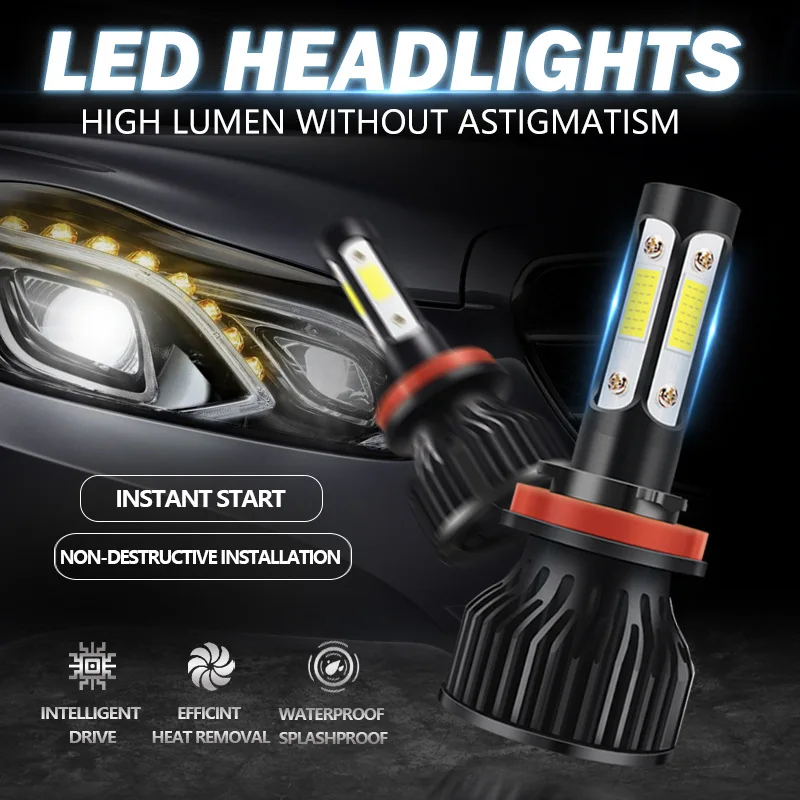 new 2pcs 360degree H4 Bulb H7 Car Headlight 22000LM 6000K HB3 HB4 9005 H8 H9 H11 2025 Bulb Led Auto Front Lamp 12V Turbo Fan Fog Light