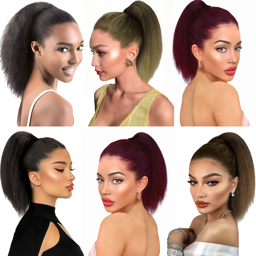 New Yaki Kinky Straight Drawstring Ponytail 10Inch Natural Hair Ponytail Short Hair For Women Ponytail Synthetic Hair Extensions