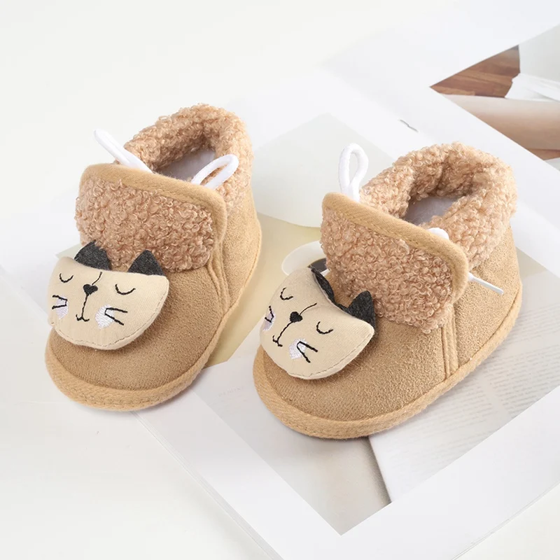 Baywell Winter Furry Snow Boots for Toddler Boys - Soft Sole First Walkers with Anti-Slip Sole for 0-15 Months