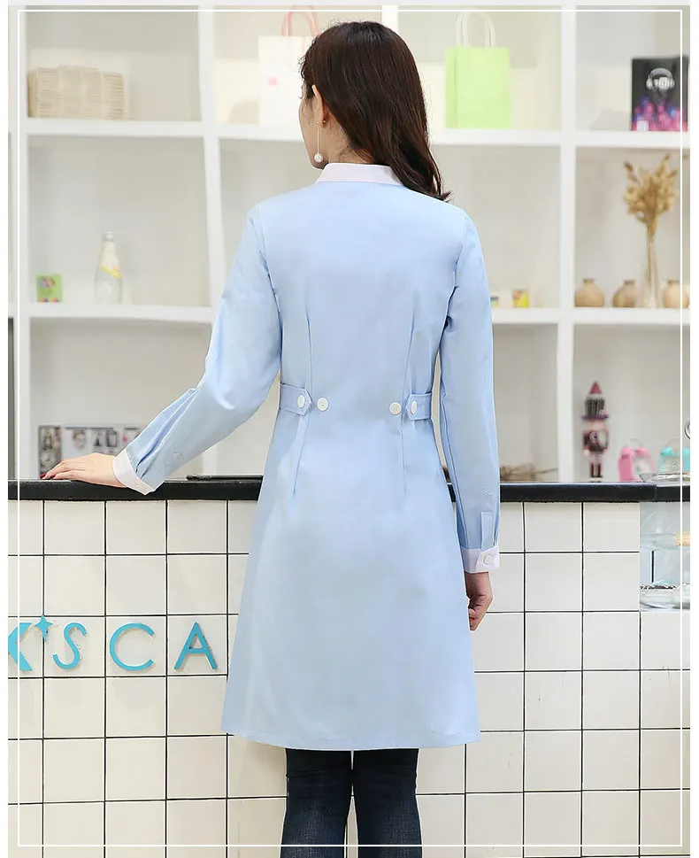 New Women's Winter Stand Collar Long Sleeve White Uniform Spa Dept. Clinic Doctor's Labtest Coat Slim Fit Overcoat