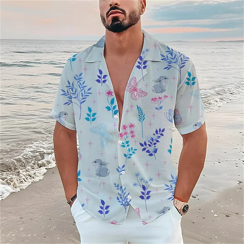 New 2025 men's Hawaiian shirt flower graphics 3D new printing light yellow short-sleeved cardigan clothes tropical beach T-shirt SX-5XL