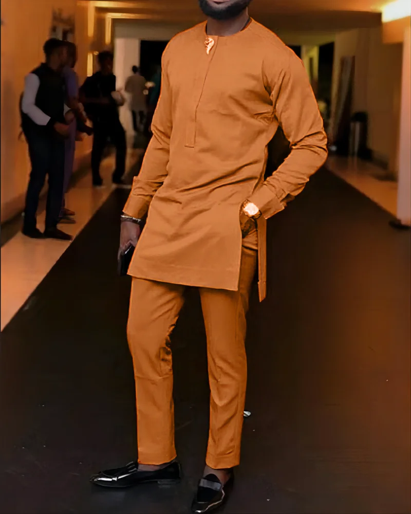 Summer New Dashiki African Men's Clothing Long-Sleeved Shirt And Tracksuit Pants 2-Piece Dance Party Prayer Young Men's Suit