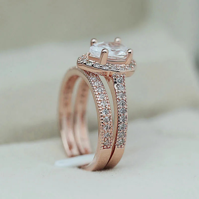 18K Rose Gold Princess Diamond Ring set 2pc for Women Anillos Mujer Bizuteria Gemstone Femme Jewelry 18 k 240322