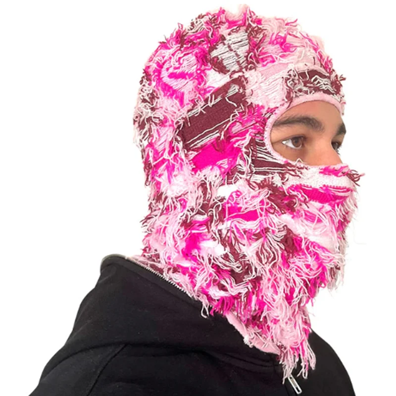 1PCS Knit Distressed Balaclava Distressed Knitted Full Face Ski Mask Ski Balaclava Fuzzy Balaclava Camouflage