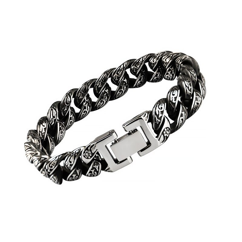 Men's Personality Bracelet Vintage Pattern Dark Cold Wind Engraved Antique Silver Color Bracelet for Men Punk Party Jewelry Gift