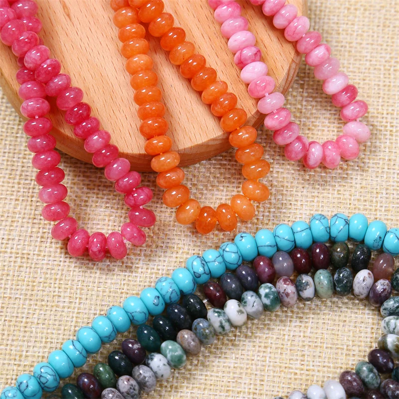Cheap 5*8mm Rondelle Stone Beads Round Jades Chalcedony Loose Spacer Beads for Jewelry Making Bracelet Necklace DIY