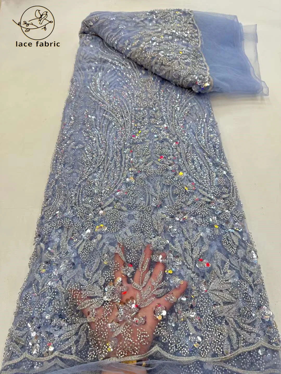 High-End Luxury French Embroidery Groom Lace Fabric High Quality 5 Yards African Nigerian Sequin Lace Fabric For Wedding Dress