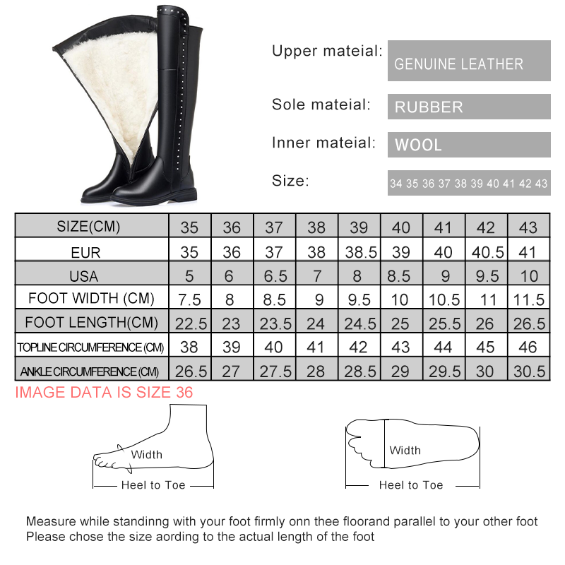 AIYUQI Womens Knee High Boots Winter 2024 New Genuine Leather Women Thigh High Boots Plus Size Wool Warm Women's High Bots