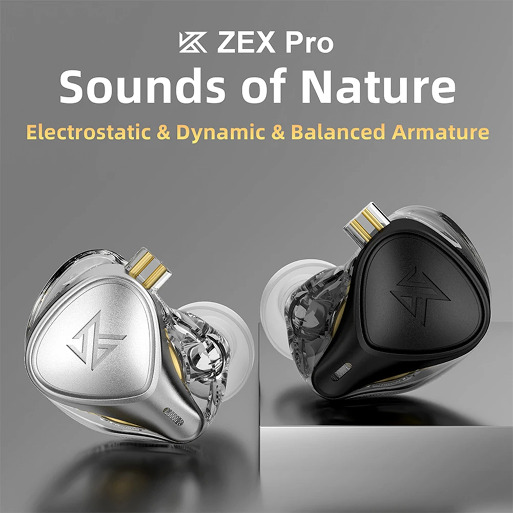 KZ ZEX PRO Wired Earphone Electrostatic Hybird Technology Wired Headphone Noice Cancelling 3.5mm Plug Without/with Mic
