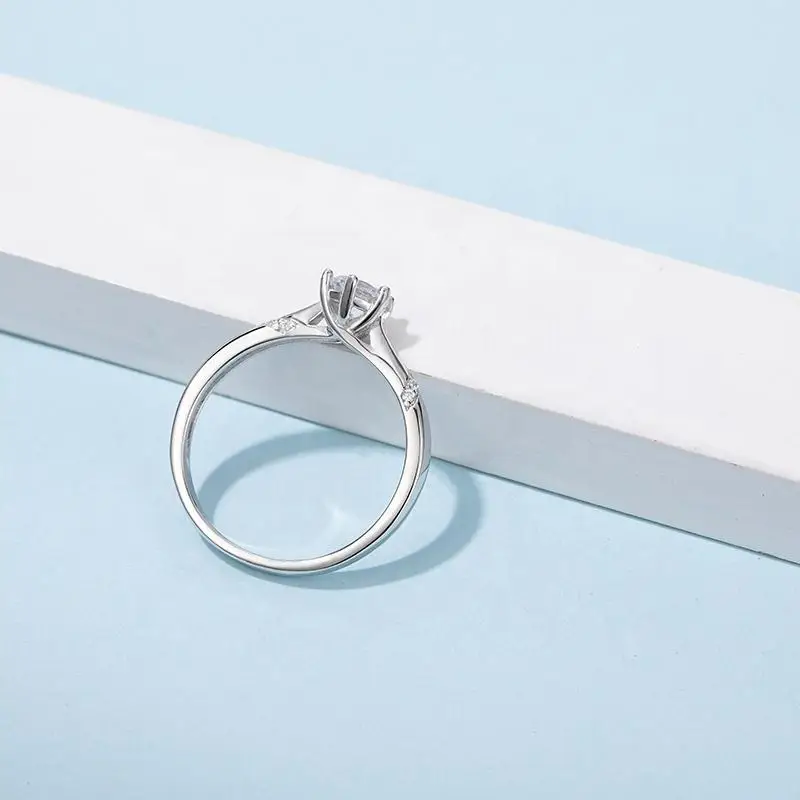 BIJOX STORY Classic Style 1Carat Round Shape Moissanite Ring for Female 925 Sterling Silver Fine Jewelry Wedding Engagement Ring
