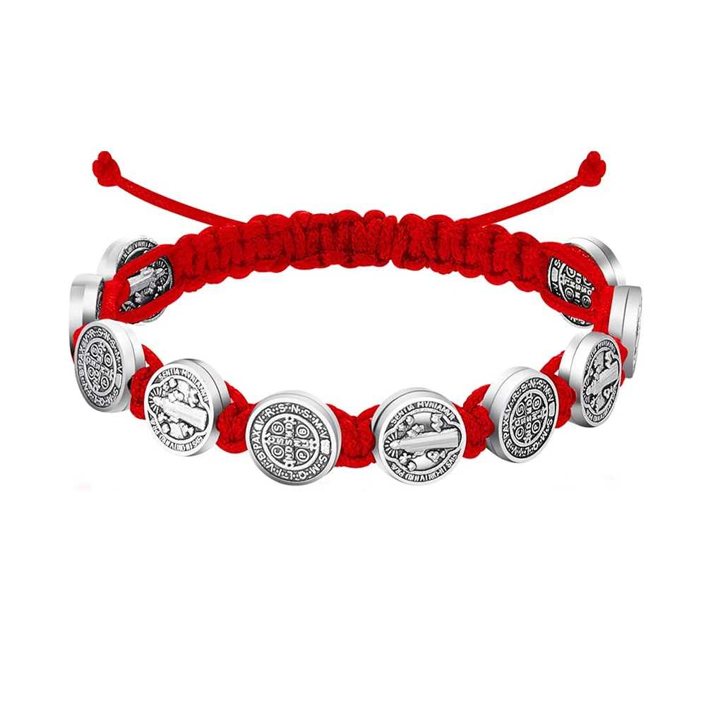 1PC Multi Colored Thread Cristal Beads Saint Benedict Pulsera De San Benito Adjustable Bracelet Prayer Gift for Women Men Girls