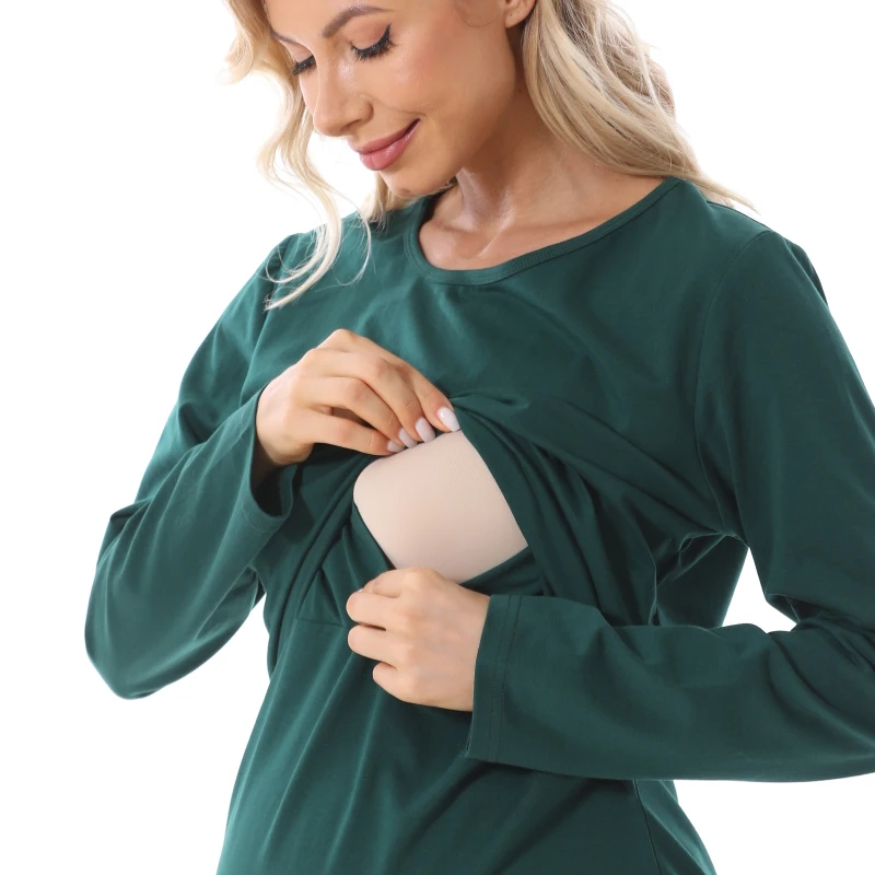 New Maternity Clothes Womens LongSleeve Crew Neck Solid Color Nursed Tops Casual T Shirt For Breastfeeding