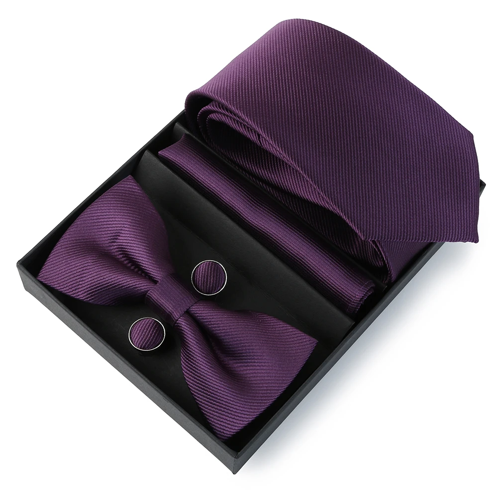 Tie Set For Men Necktie 7.5cm new Solid Color Necktie For Men Suit Bowtie Pocket Square Cufflinks Bow 2025 Tie Wedding Gift Cravat