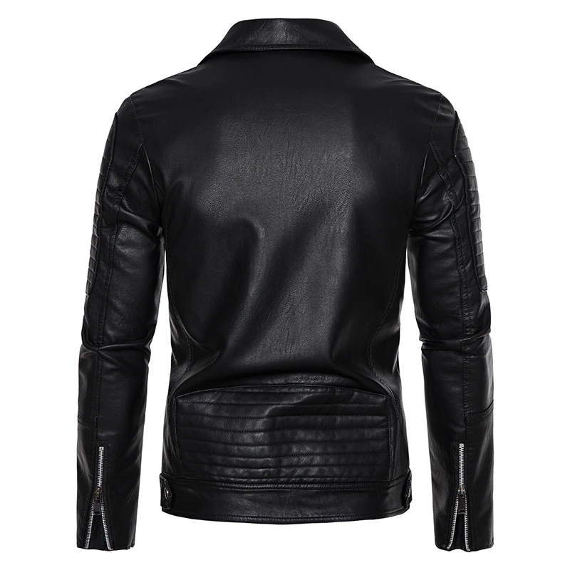 New Mens Leather 2025 Jackets Solid Turn Down Collar Casual Slim Fit Motorcycle Pu Leather Jacket Men Multiple pockets new Zipper Coat