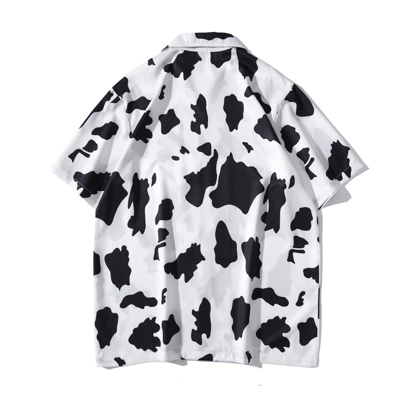 Cow Printing Vintage Men's Shirt Short Sleeve Thin Material Holiday Beach Shirts for Man