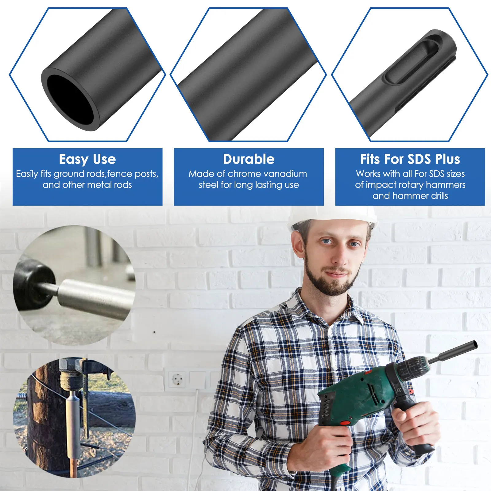 SDS Ground Rod Driver Bit for 5/8 Inch and 3/4 Inch Ground Rod Professional new Ground Rod Driver 2025 Durable Hardened Earth Driving Rod