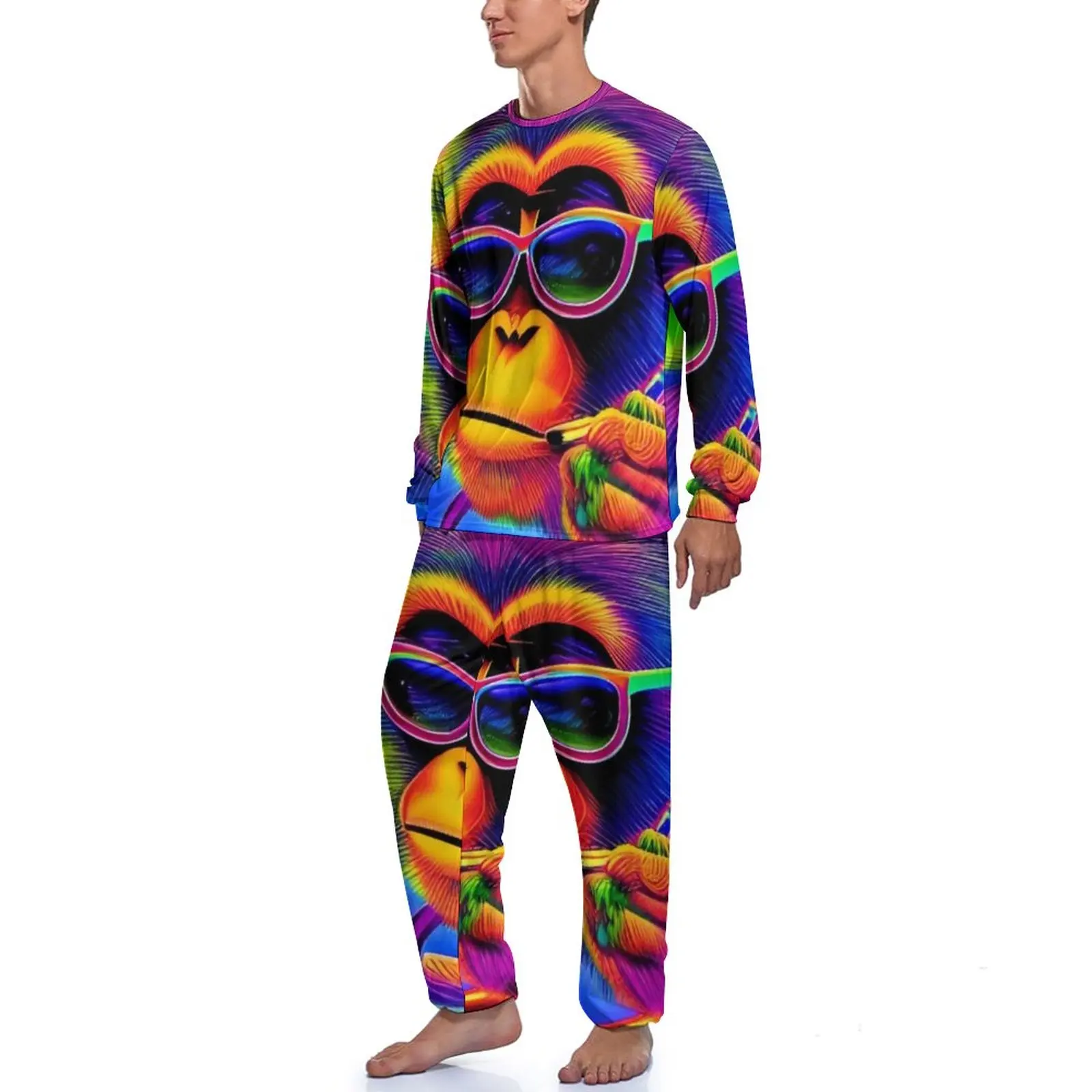 Cool Monkey Pamas Funny new Animal Print 2025 Men Long-Sleeve Elegant Pama Sets 2 Piece Room Autumn Design Home Suit Birthday Present