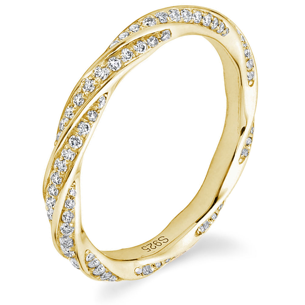 DEZO All Moissanite Wedding Band For Women 14K Gold Plated 925 Sterling Silver Infinity Twist 2mm Width Eternity Rings