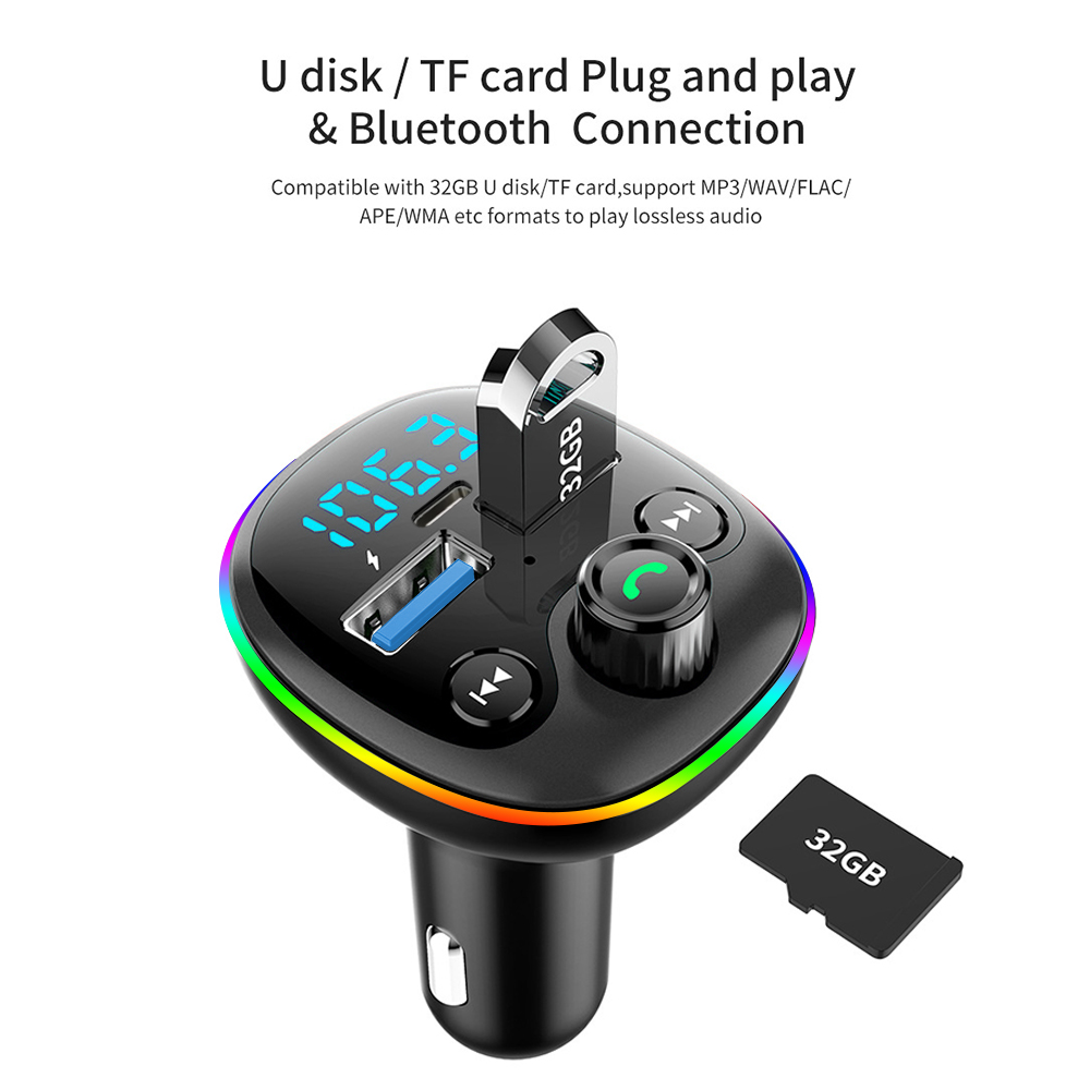 Car Handsfree FM Transmitter Bluetooth Car Kit MP3 Modulator Player TF Card USB AUX Receiver 3.1A Dual USB TYPE-C Fast Charger